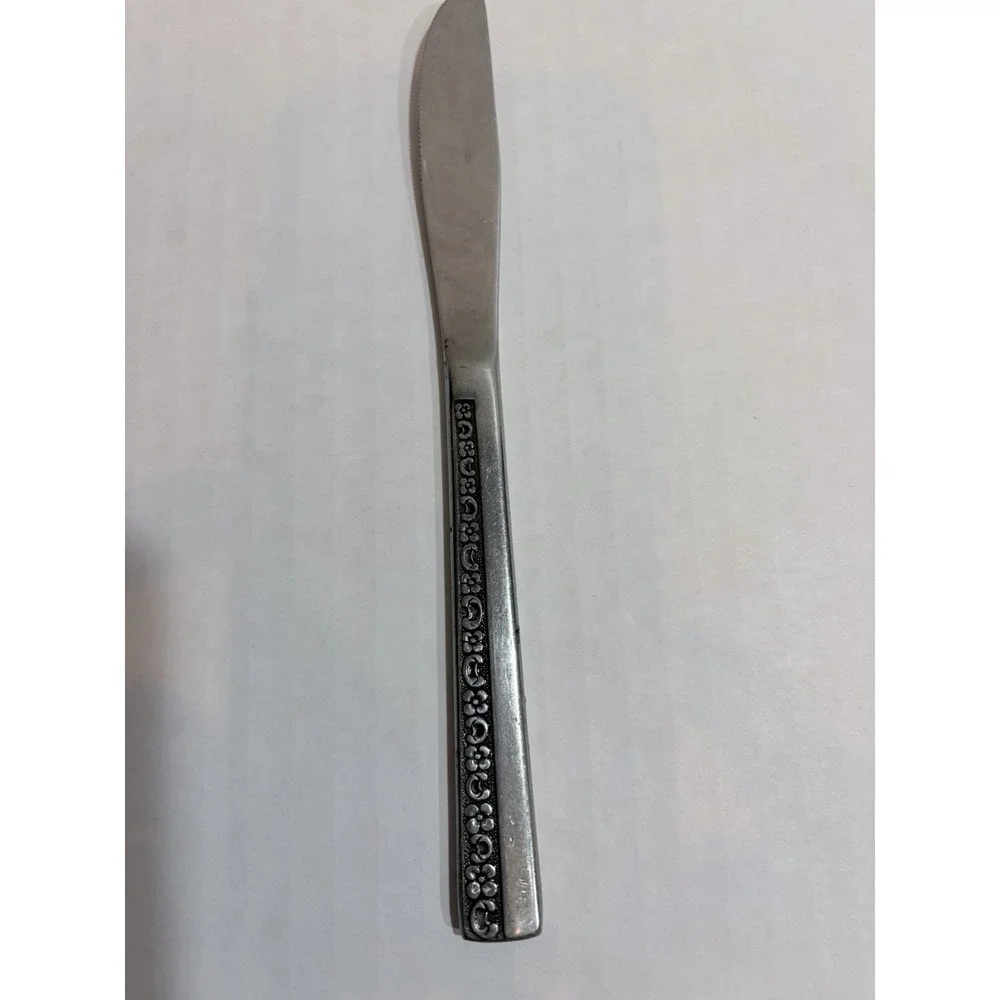 Stainless Steel Dinner Knife Floral Handle Silver Marked Stainless Japan